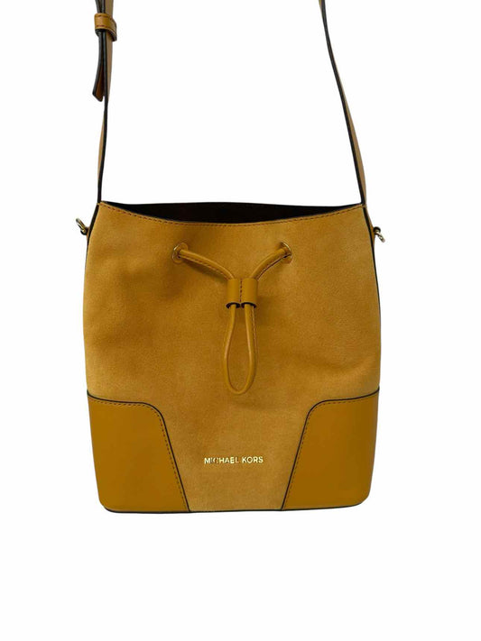 Michael Kors Cary Medium Bucket Bag Gold Suede