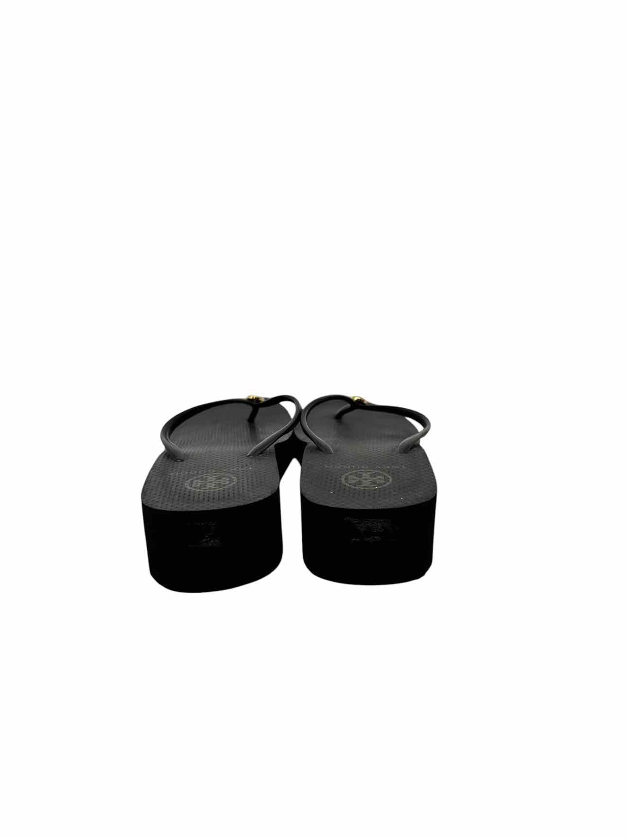 Tory Burch Black Logo Wedg Flip Flops  Shoe Size 8