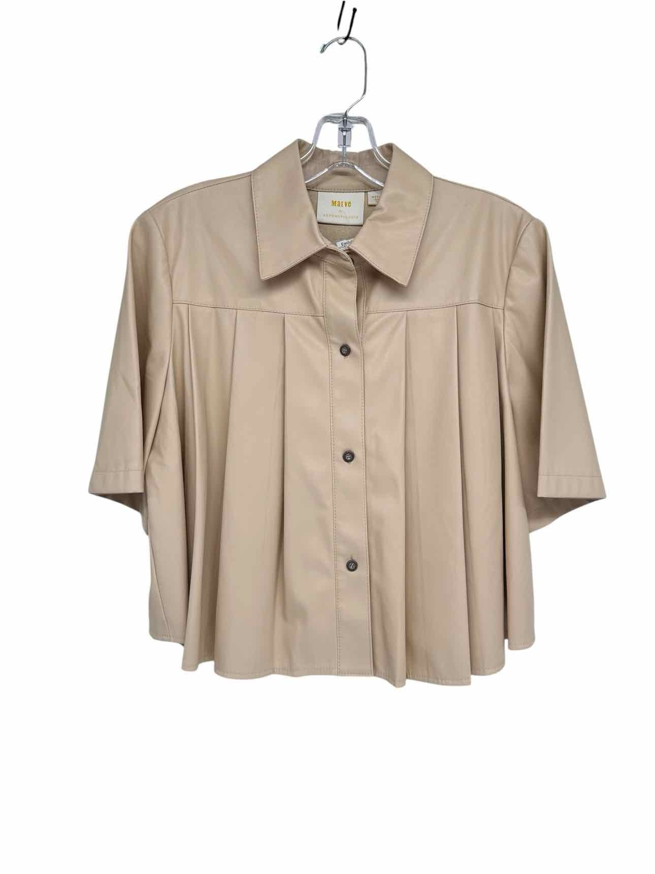 Maeve Anthropologie Pleated Top Cream Short Sleeve Top Size M
