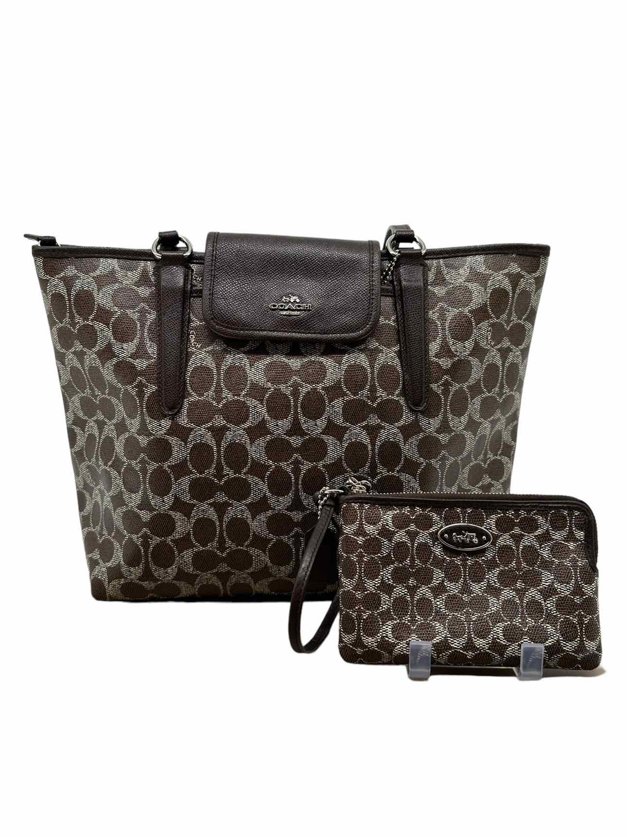 Coach Brown Coated Canvas Ward Tote w/ Matching Wristlet