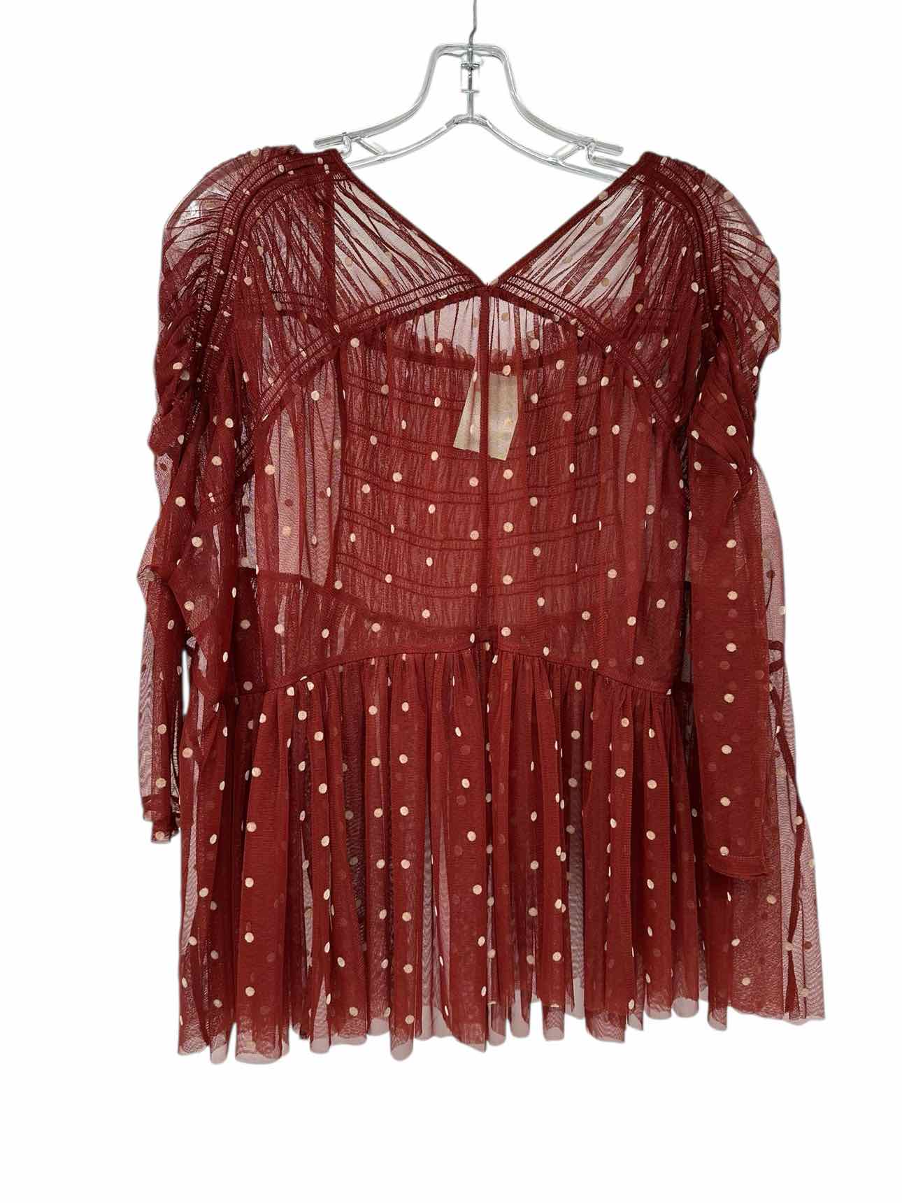 We The Free Saya Sheer Top Rust 3/4 Sleeve Top Size M