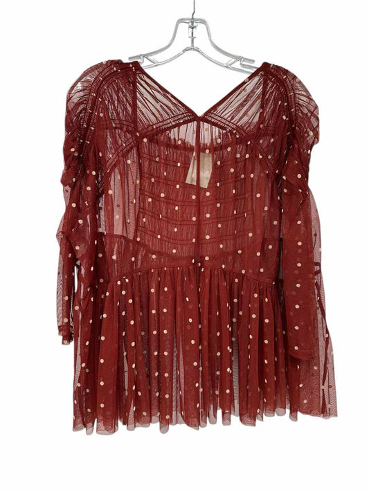 We The Free Saya Sheer Top Rust 3/4 Sleeve Top Size M