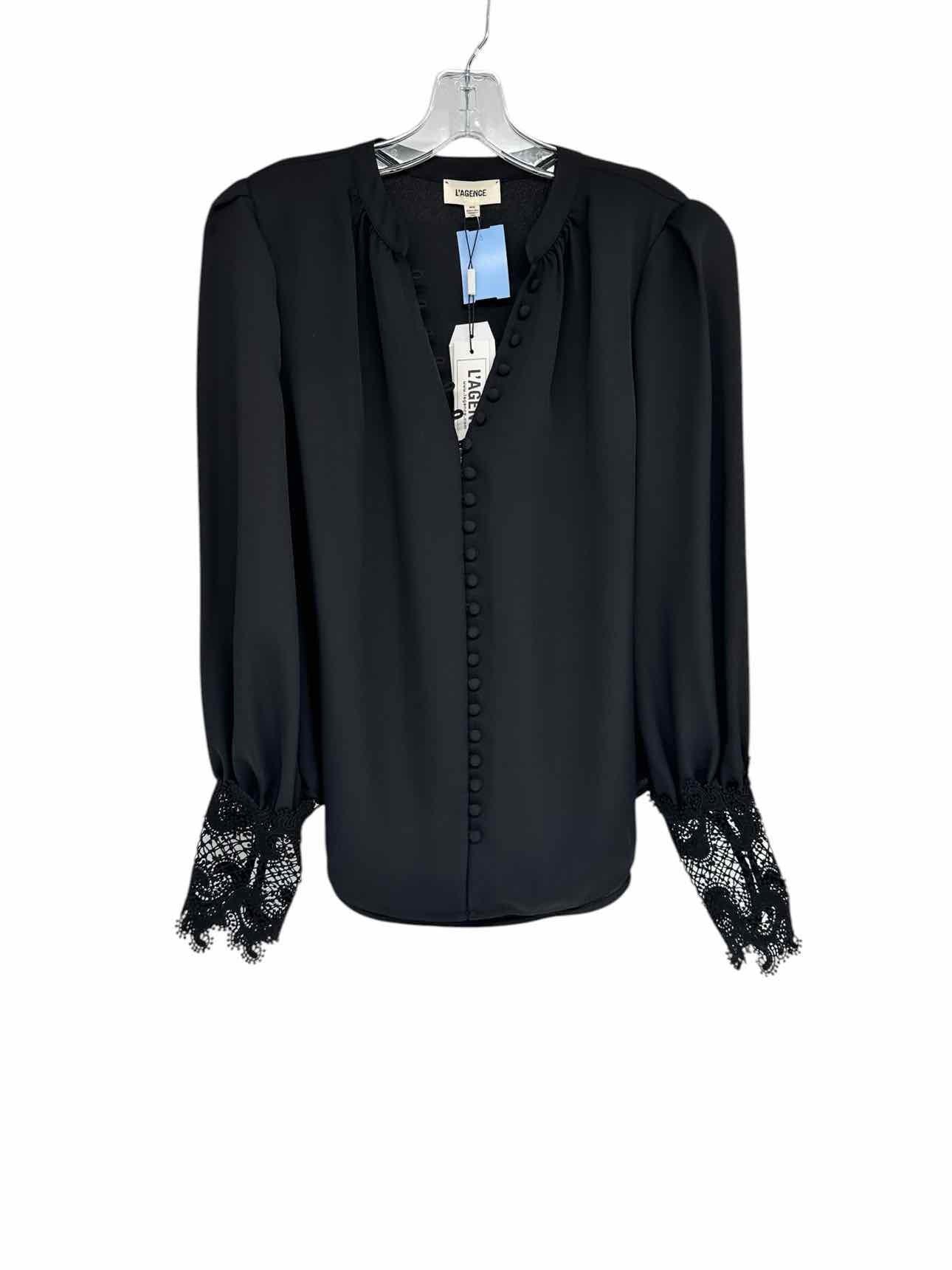 L'Agence Ava Lace Cuff Blouse Black Size M **NEW**