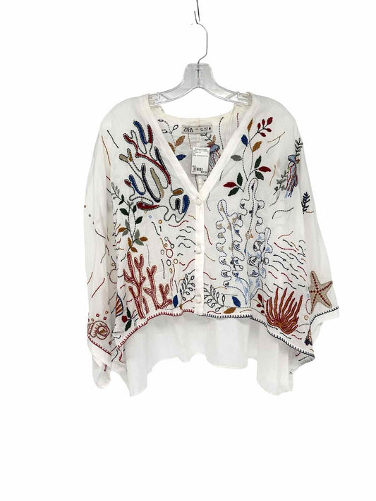 Zara White Size L 3/4 Sleeve Top