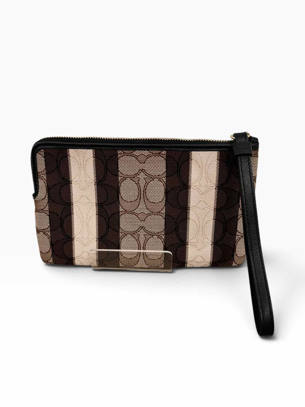 Coach Signature Stripe Zip Corner Wristlet