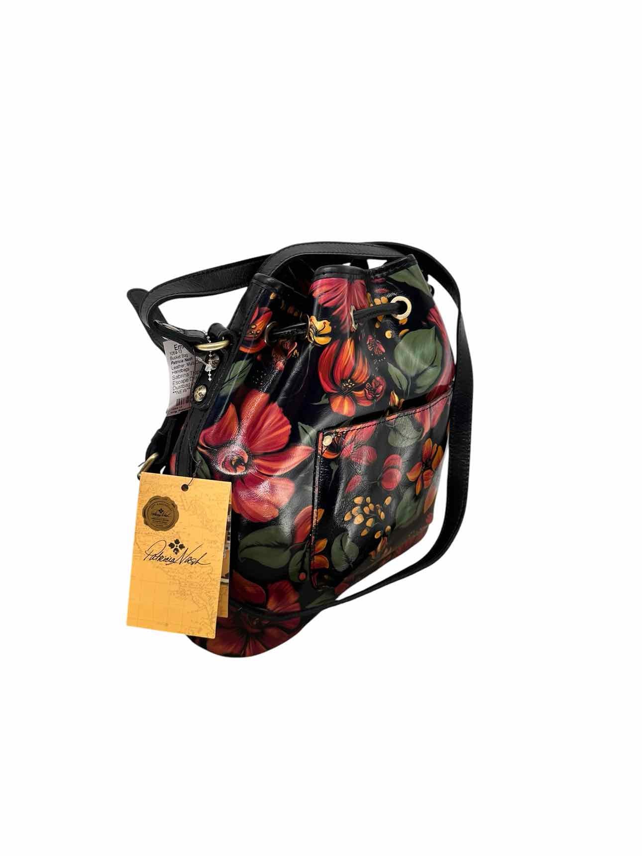 Patricia Nash Sabrina Tropical Escape Drawstring Multi-Color Leather Bucket Bag **NEW**