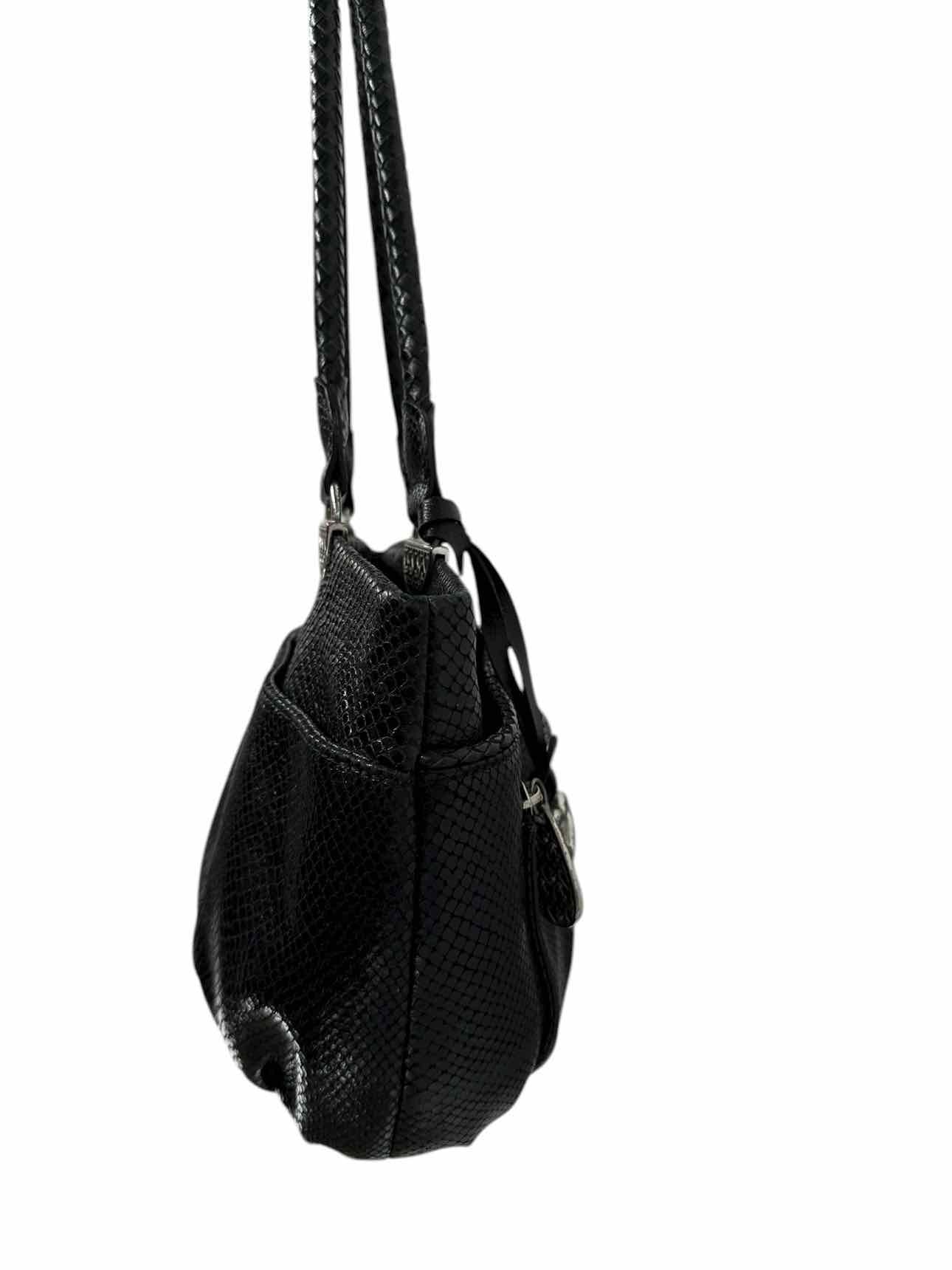 Brighton Black Snakeskin Embossed Leather Satchel