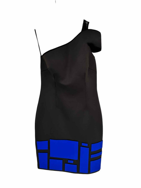 Nero by Jatin Varma Black Colorblock One Shoulder Dress Size 12