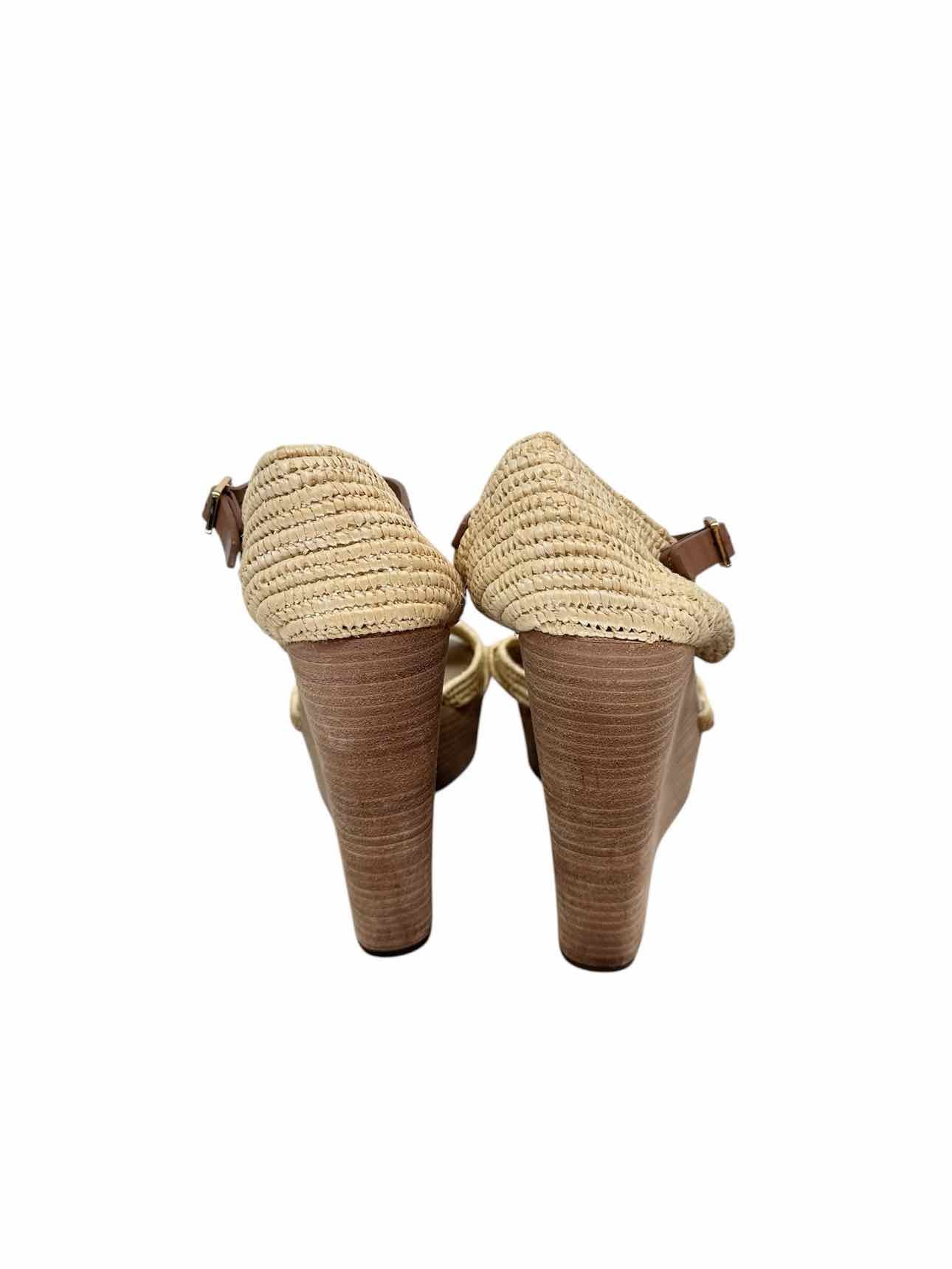 Tory Burch Carina Wedge Tan Sandals Shoe Size 9.5