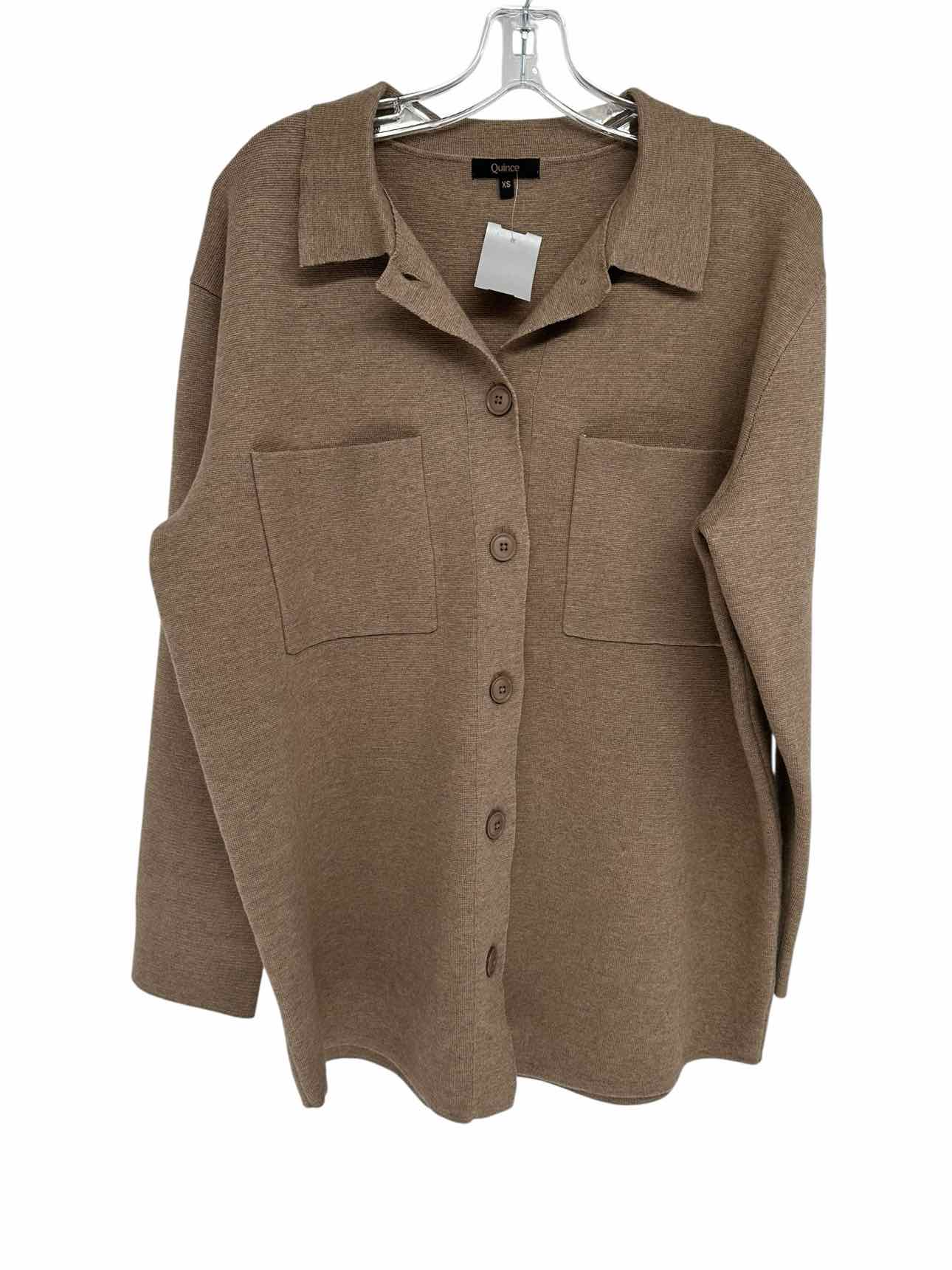 Quince Eco-Knit Milano Stitch Oversized Shirt Jacket Tan Size XS