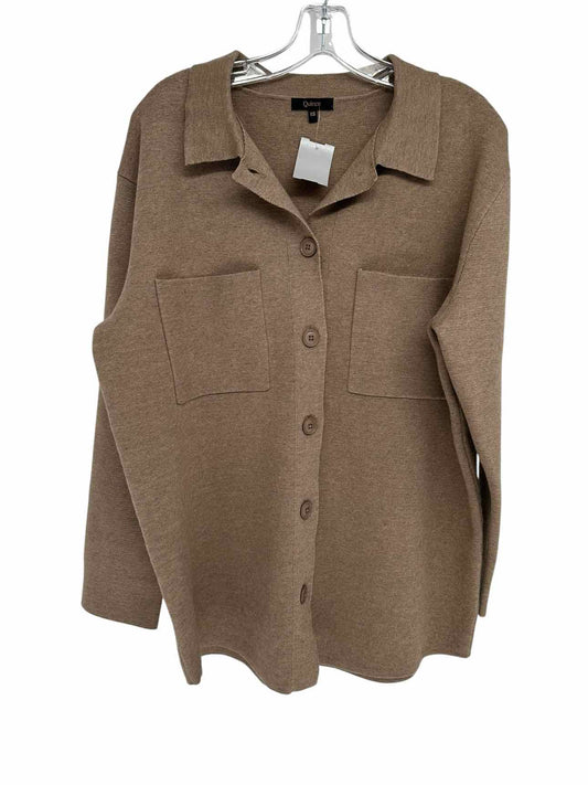 Quince Eco-Knit Milano Stitch Oversized Shirt Jacket Tan Size XS
