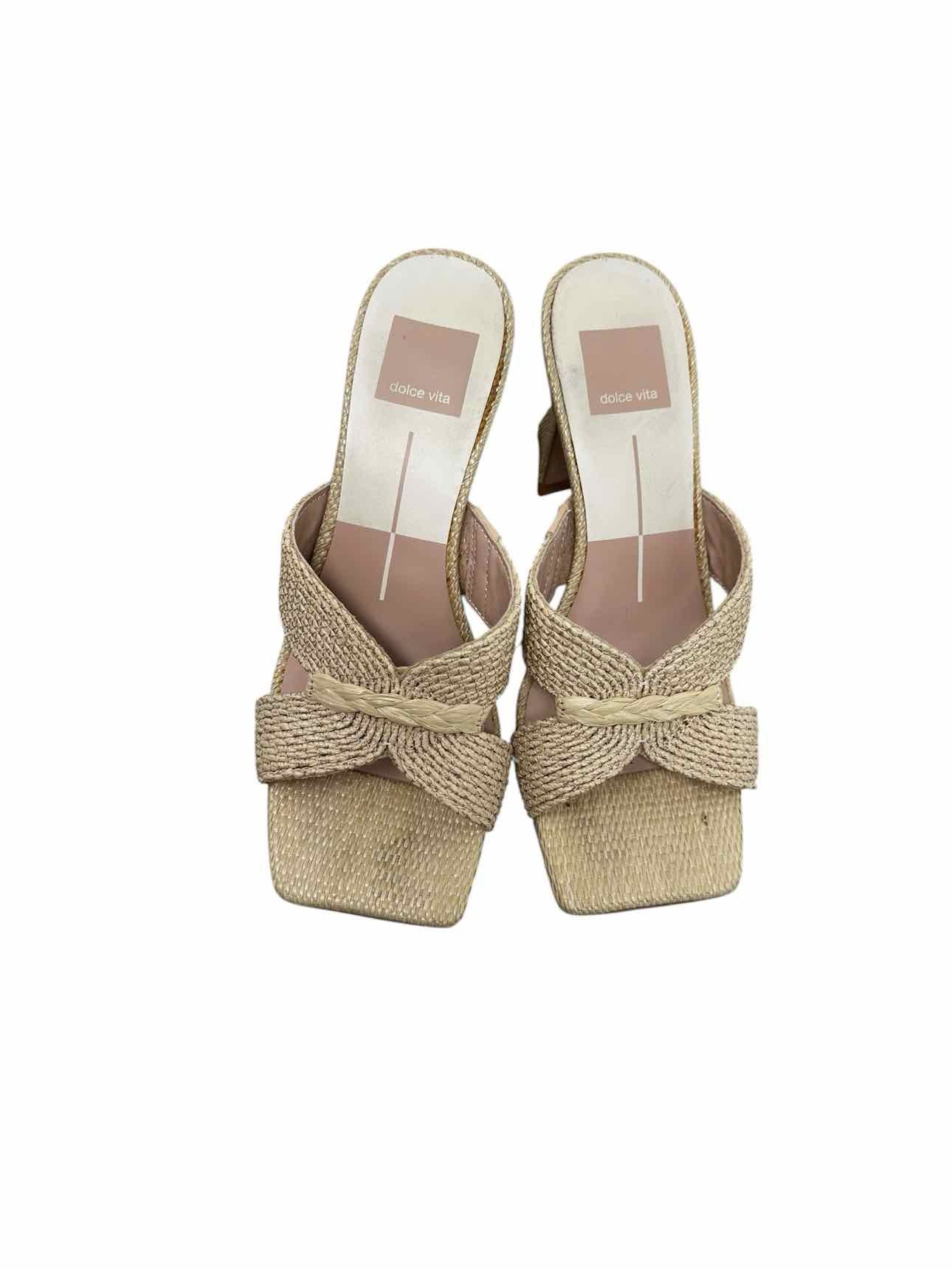 Dolce Vita Santiago Raffia Heels Beige Sandals Shoe Size 6