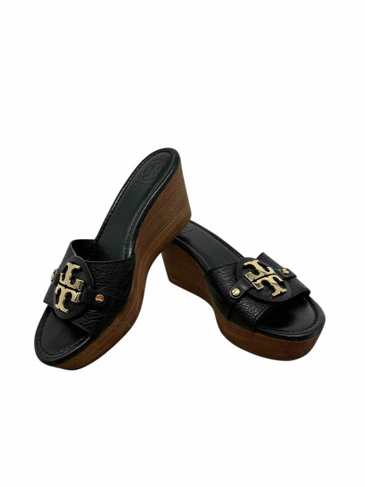 Tory Burch Patti 3 Mid Wedge Sandals Black Shoe Size 8