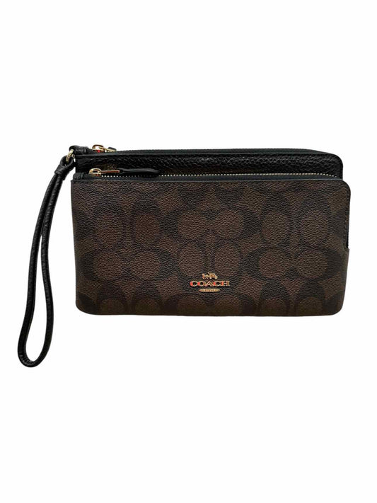 Coach Signature Double Zip Brown Leather Wristlet **NEW**