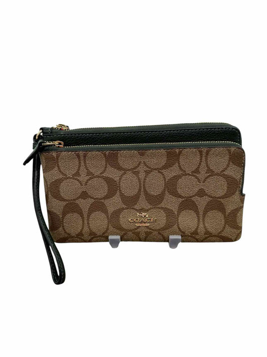Coach Signature Double Zip Green Leather Wristlet