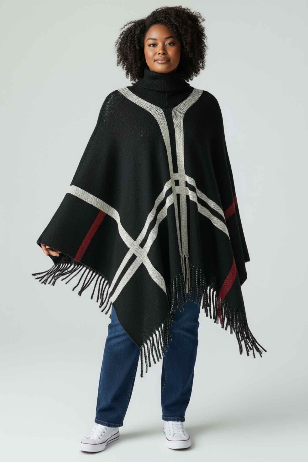 Kimberly.C Black/White Cowelneck Poncho Size One Size