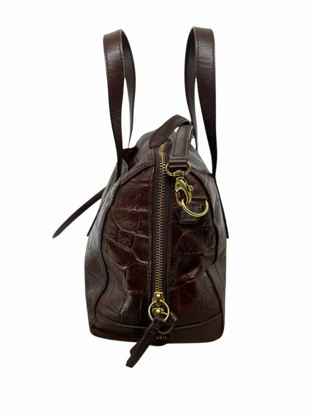 Fossil Sydney Satchel Croc Embossed Brown Leather Satchel