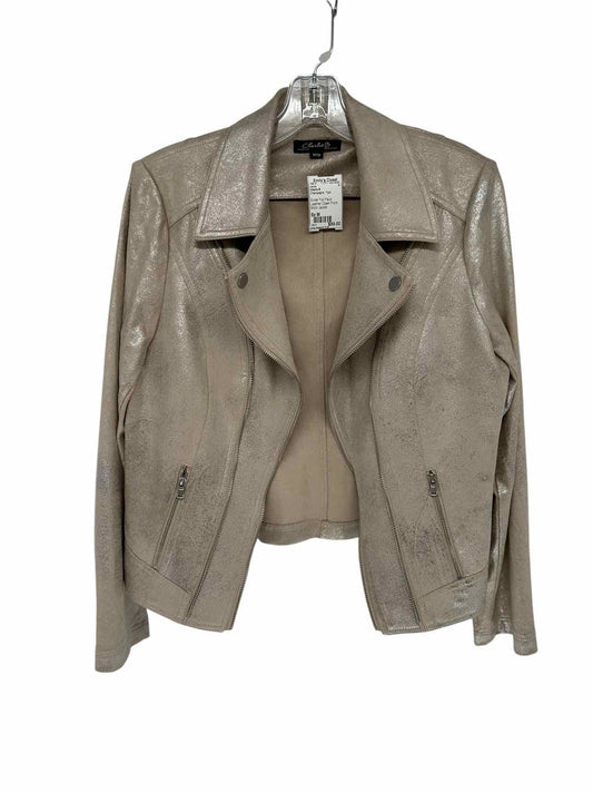 Charlie B Silver Foil Faux Leather Open Front Moto Jacket Size M