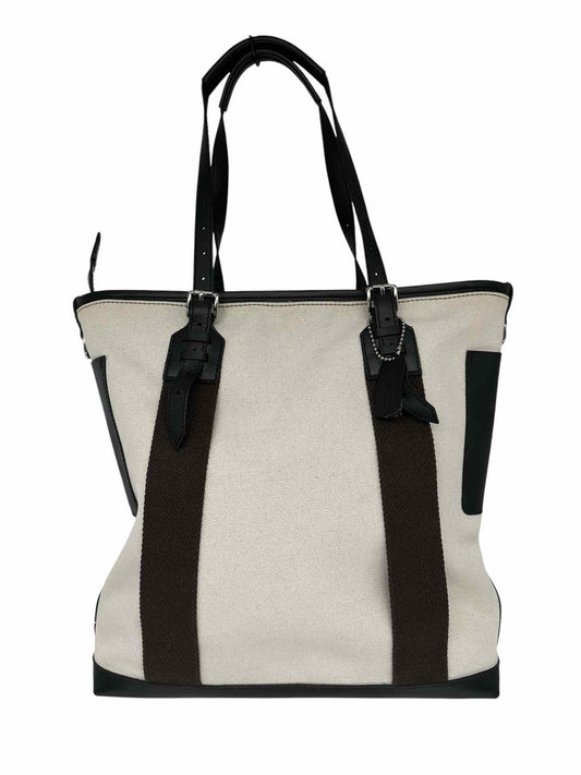 Coach Off-White Canvas Tote W/ Black Leather Trim