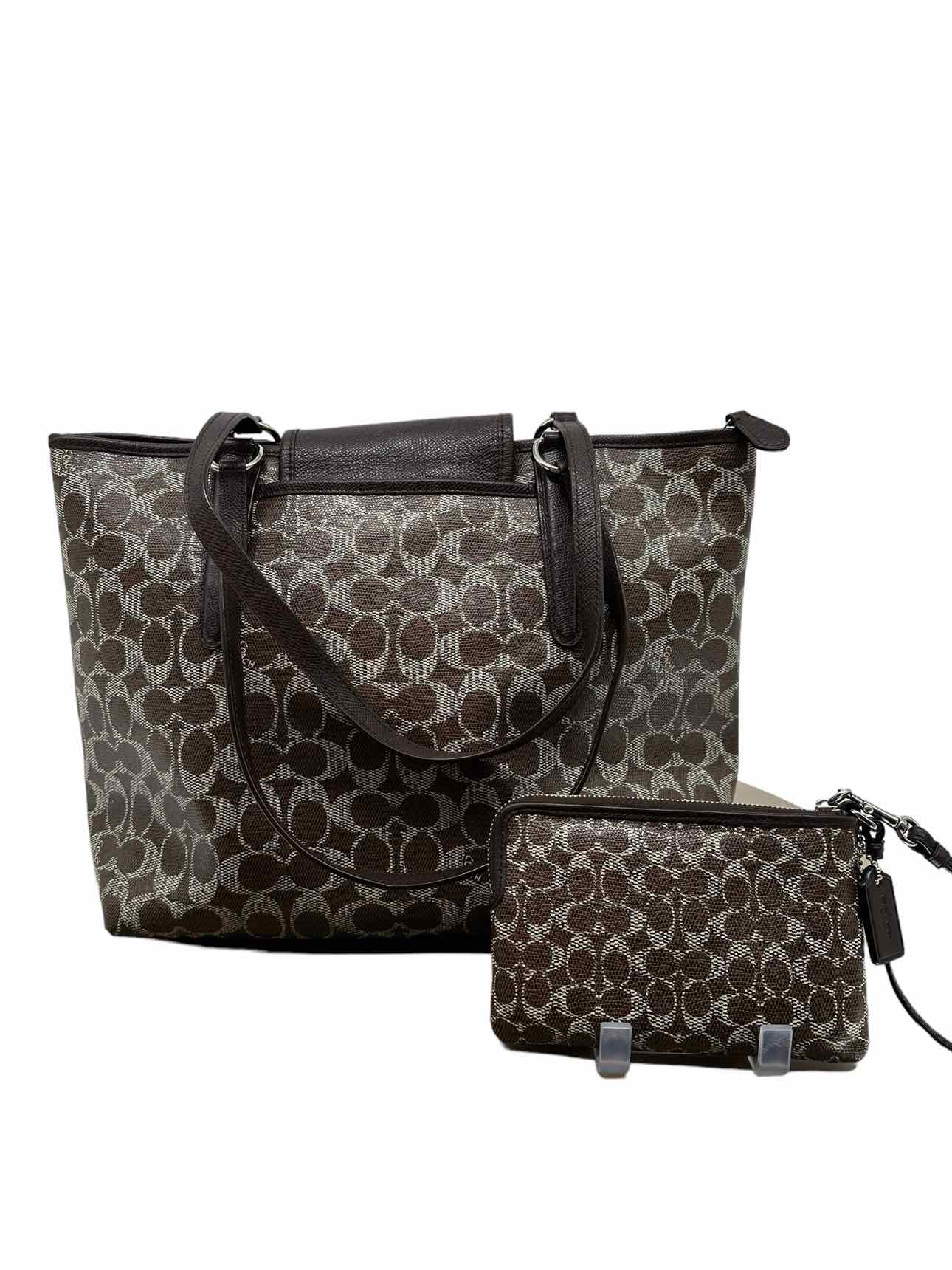 Coach Brown Coated Canvas Ward Tote w/ Matching Wristlet