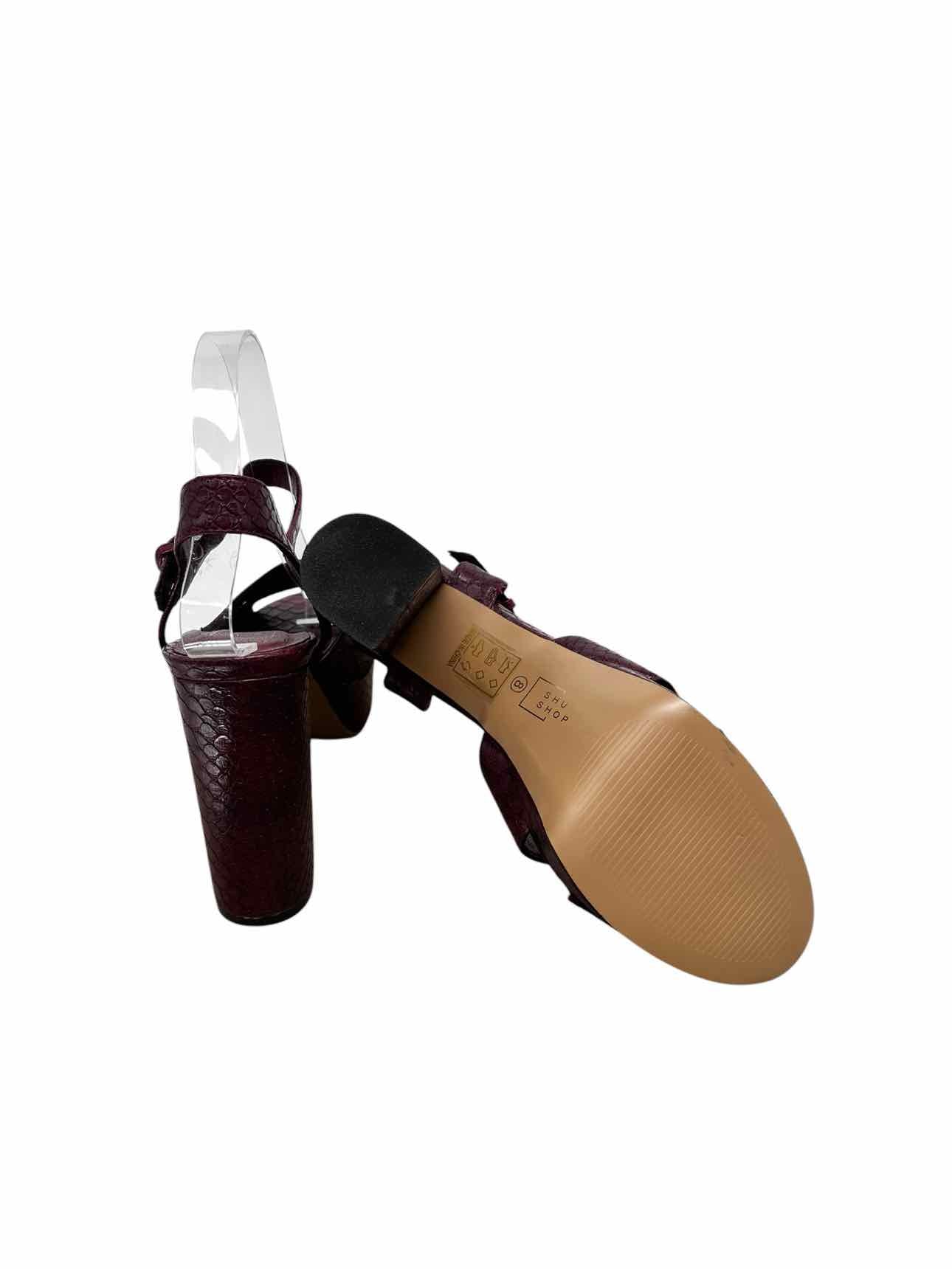 Shu Shop Eugenia Croc Embossed Platform Block Heel Maroon Shoe Size 8 **NEW**