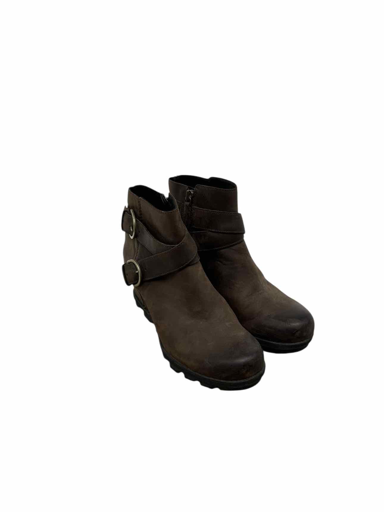 Sorel Joan of Arctic Wedge II Buckle Boots Brown Shoe Size 10