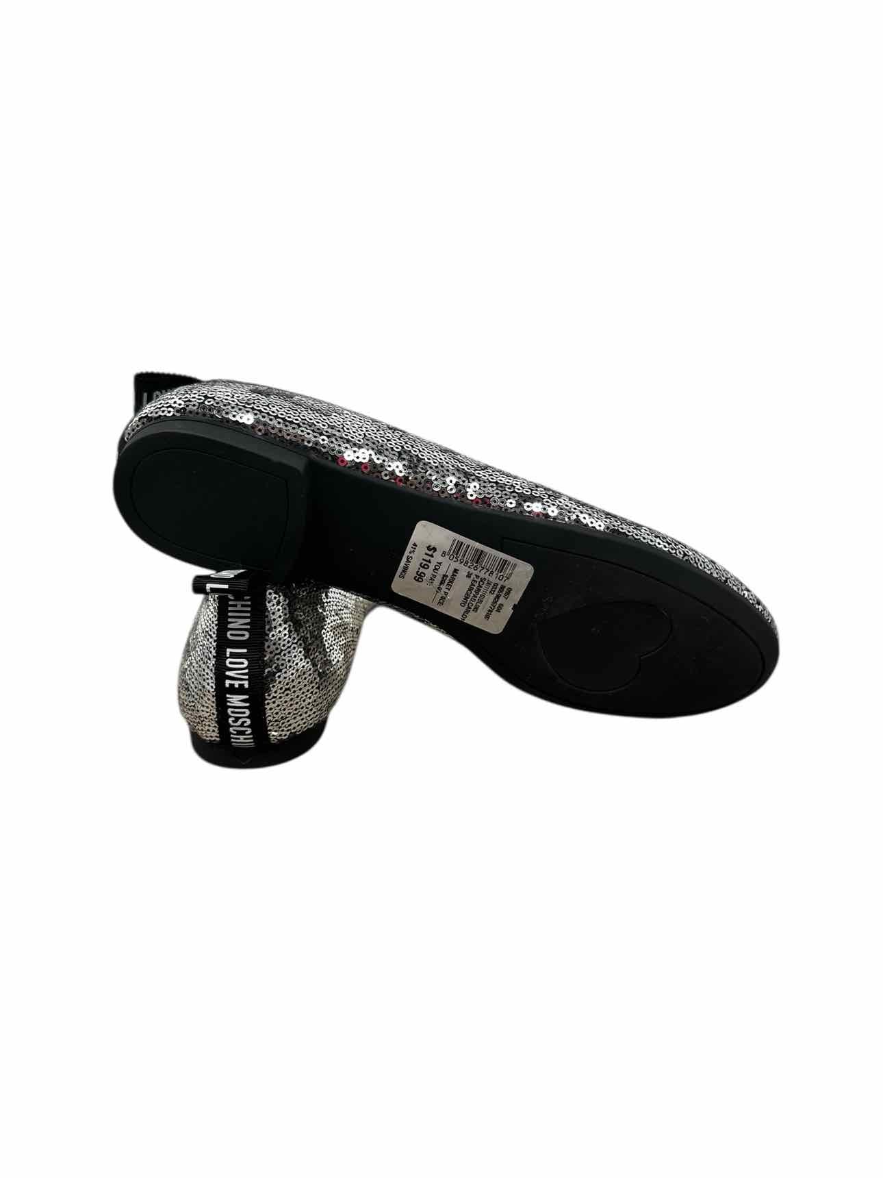 Love Moschino Sequins Heart Flats Silver Shoe Size 7.5 **NEW**
