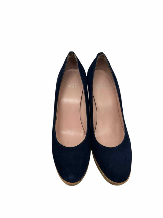 Stuart Weitzman Anna Cork Wedge Navy Shoe Size 9W