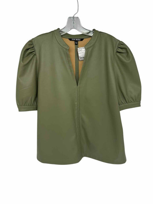 Steve Madden Jane Split Neck Green Short Sleeve Top Size L
