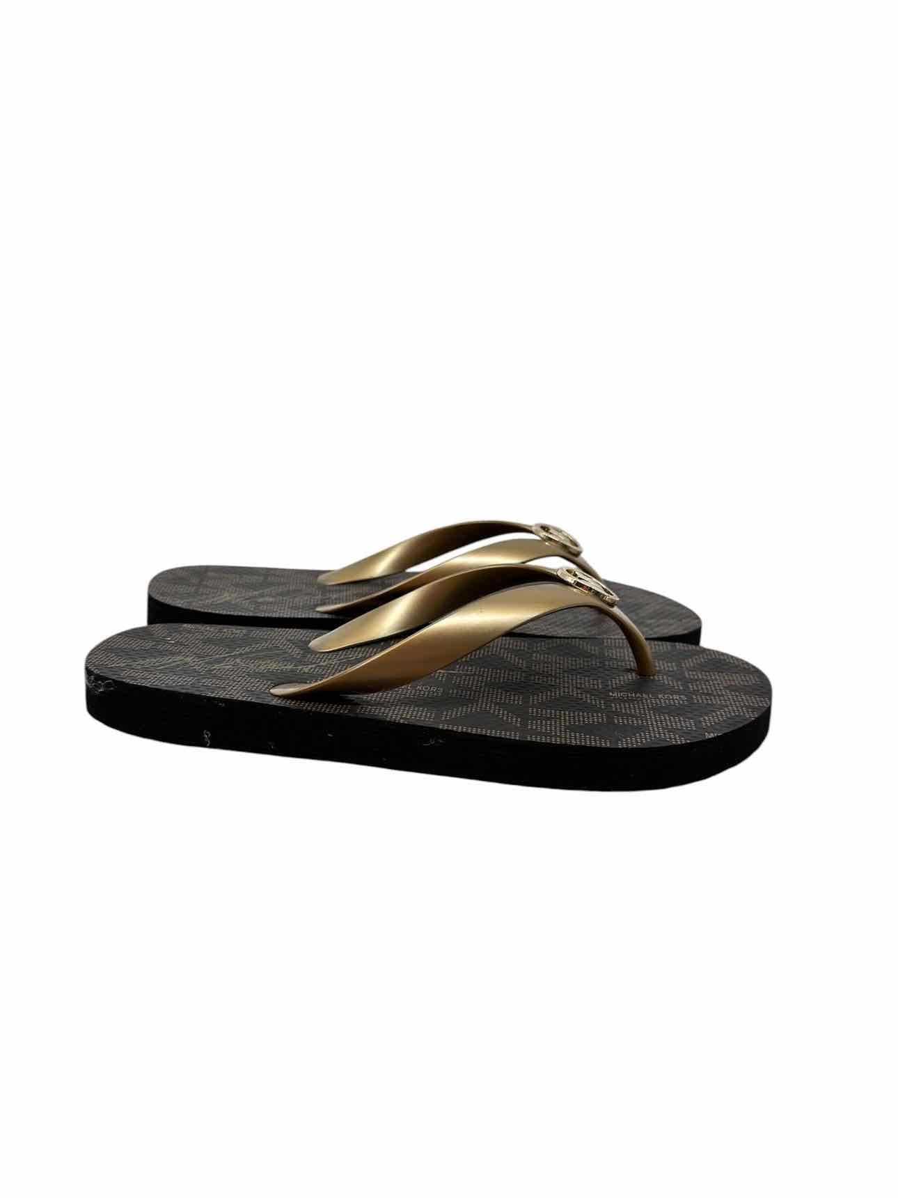 Michael Kors Gold Logo Flip Flops Shoe Size 7