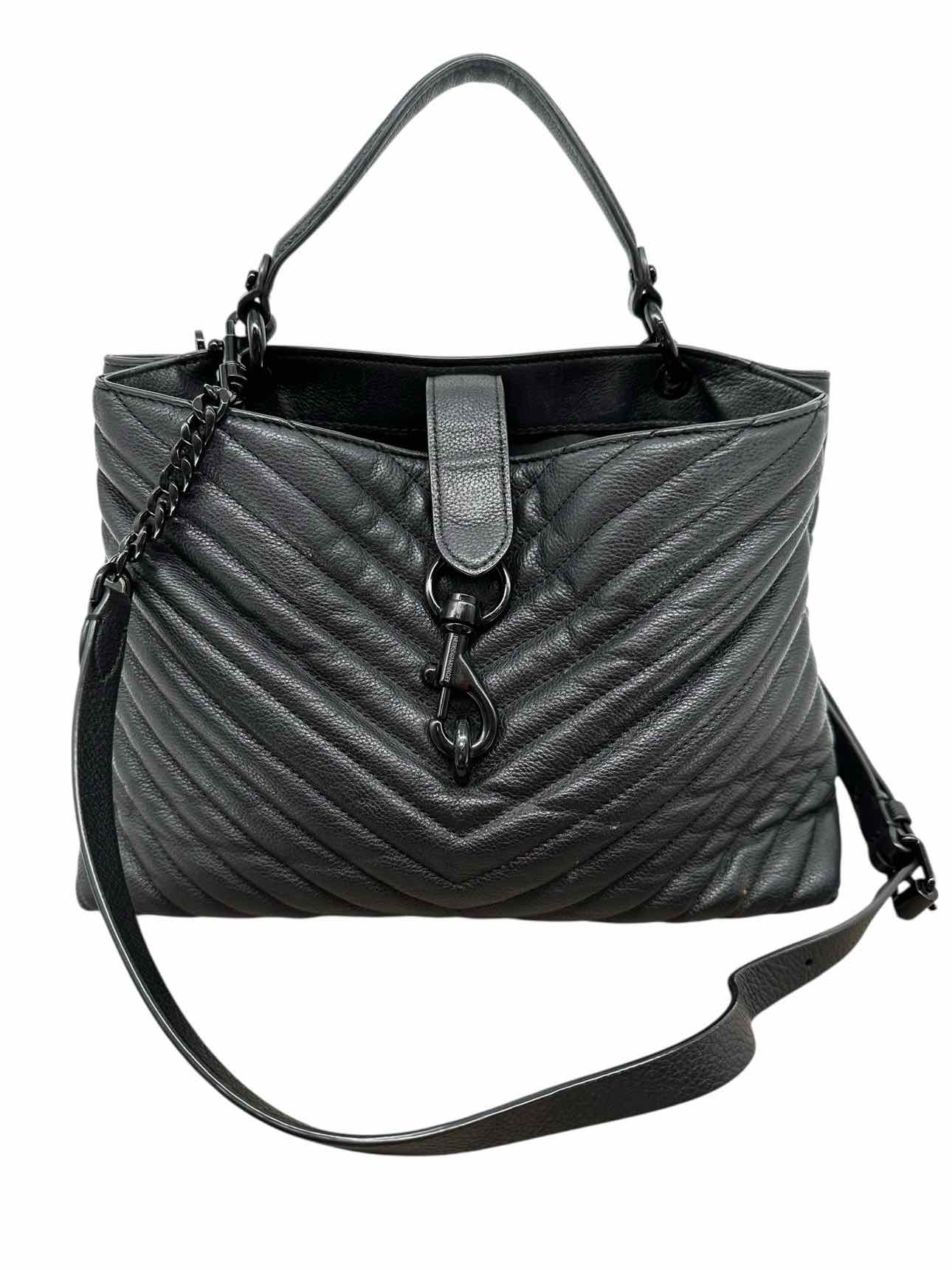 Rebecca Minkoff Edie Chevron Quilted Black Leather Shoulder Bag