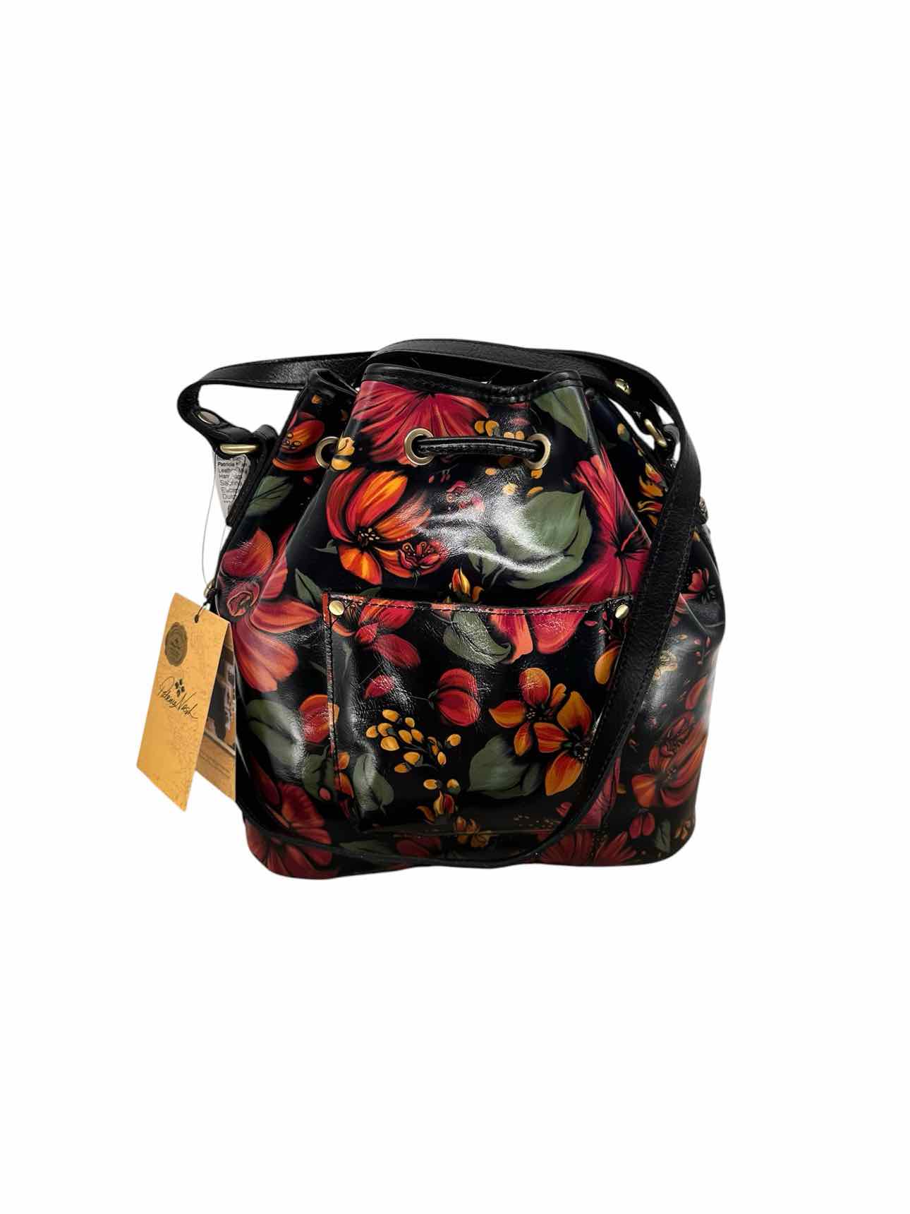 Patricia Nash Sabrina Tropical Escape Drawstring Multi-Color Leather Bucket Bag **NEW**