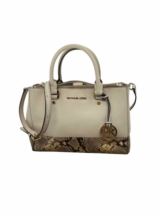 Michael Kors Sutton Two-Tone Snakeskin Embossed Beige Leather Satchel