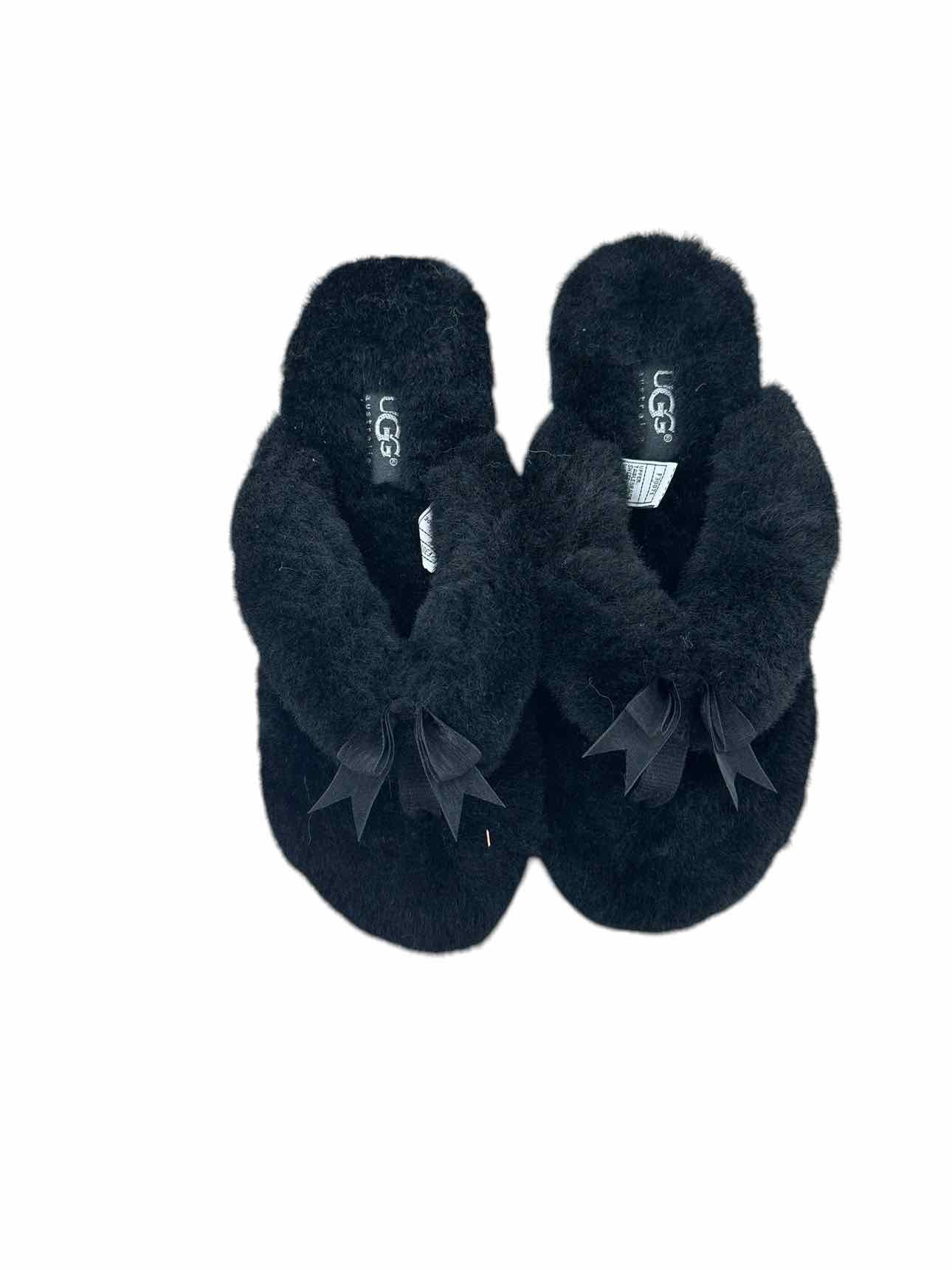 Ugg Fluff Flip Flop Black Slippers Shoe Size 7