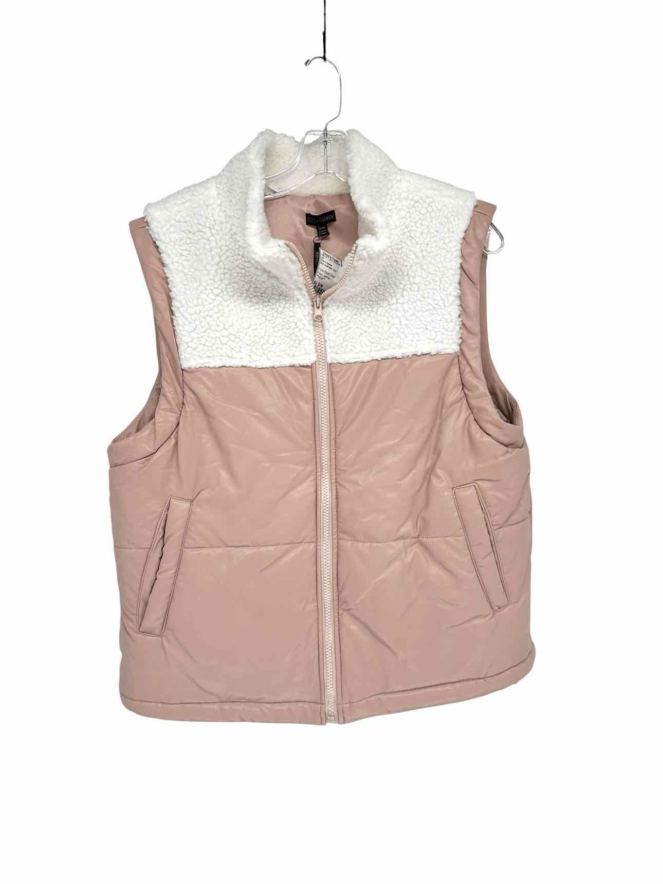 Coco +  Carmen Beige Yona Mixed Sherpa Faux Leather Vest Size S/M **NEW**