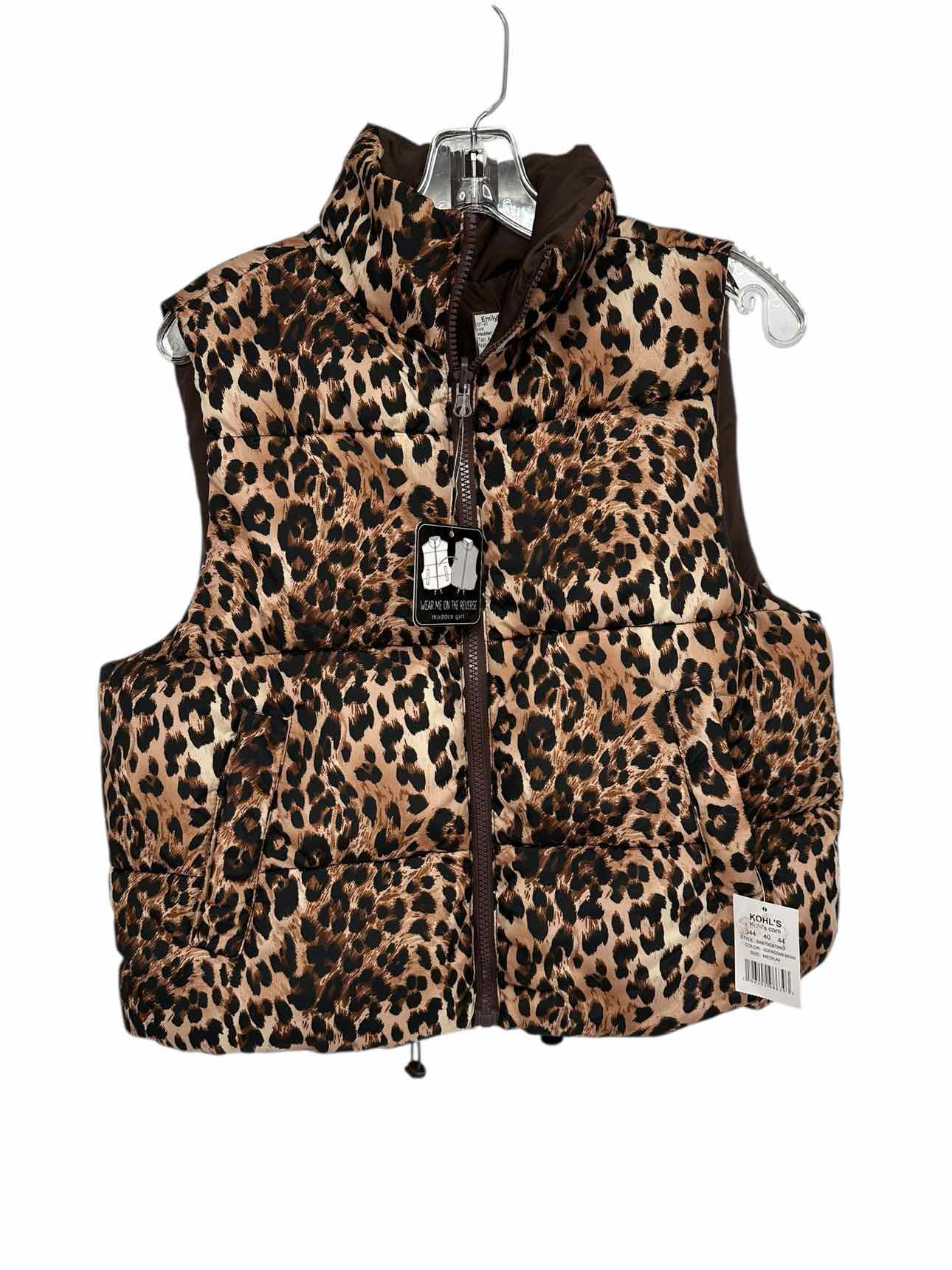 Madden Girl Reversible Tan Croppped Puffer Vest Size M **NEW**