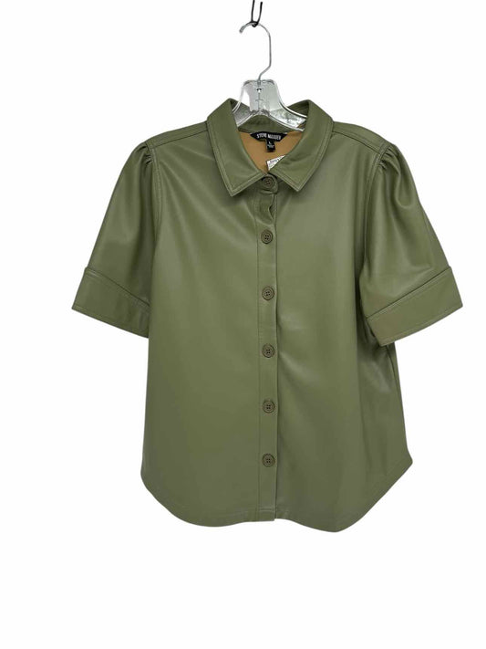 Steve Madden Virginia Button Front Olive Short Sleeve Top Size L