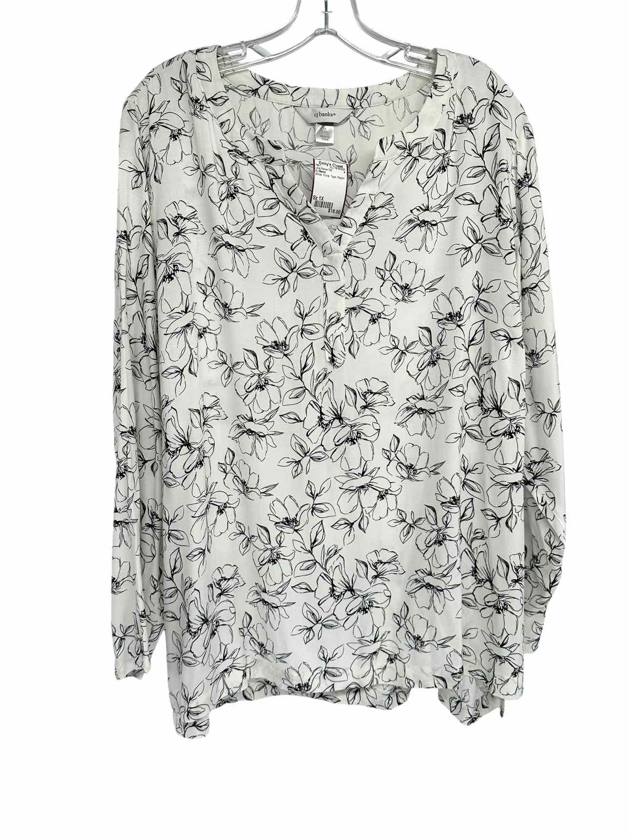 CJ Banks White Size 1X Long Sleeve Top