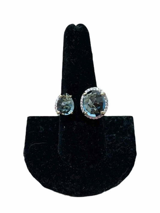 Sterling Silver Gold Plate Blue Topaz STS Adjustable Ring