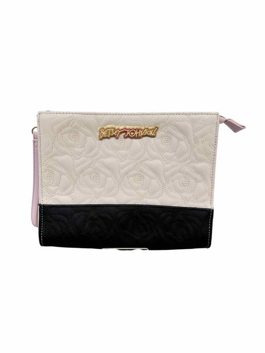 Betsey Johnson Rose Embroidered Off-white Vinyl Clutch