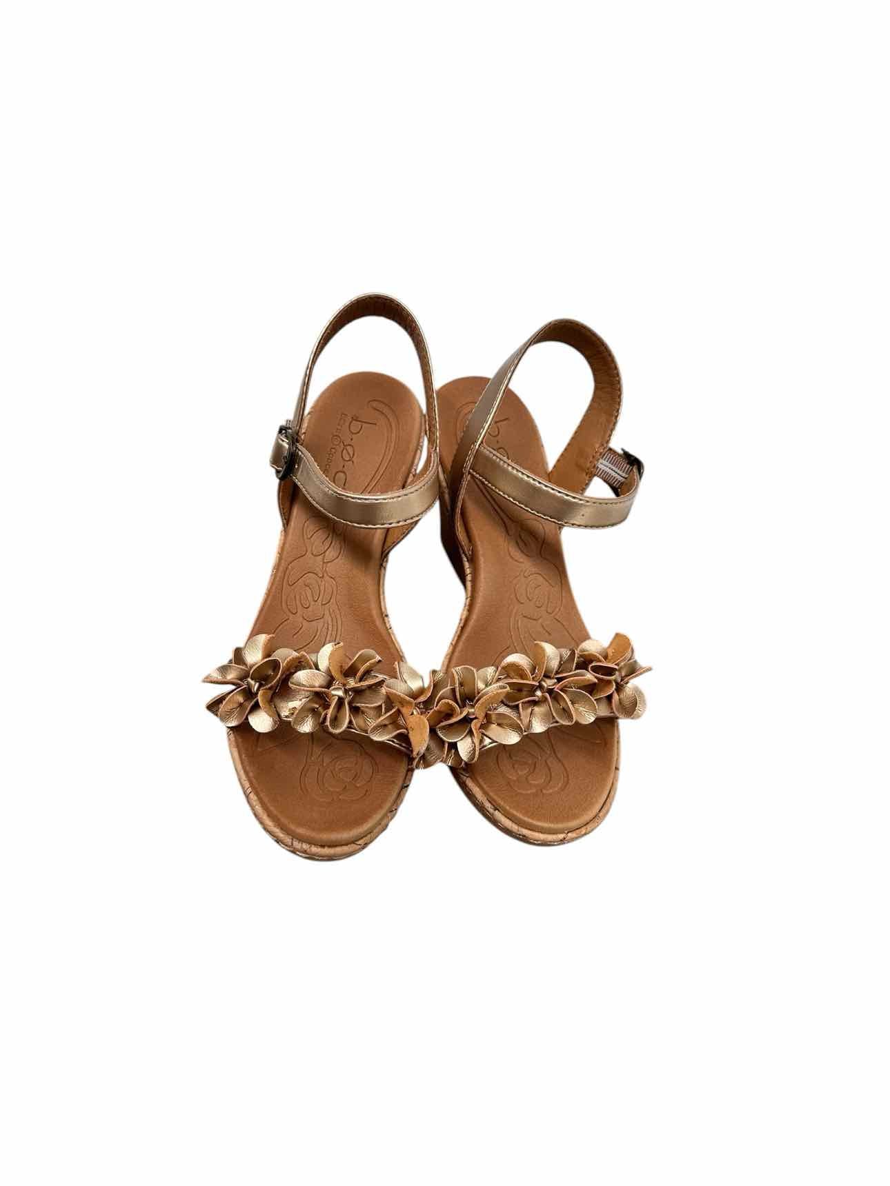 B.O.C Gold Cork Wedge Sandals w/ 3D Flowers Shoe Size 7