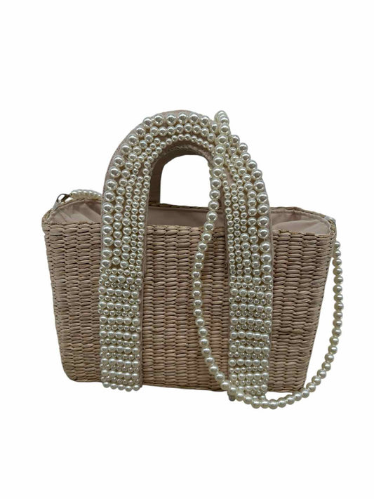 Beige Straw & Pearl Tote Crossbody