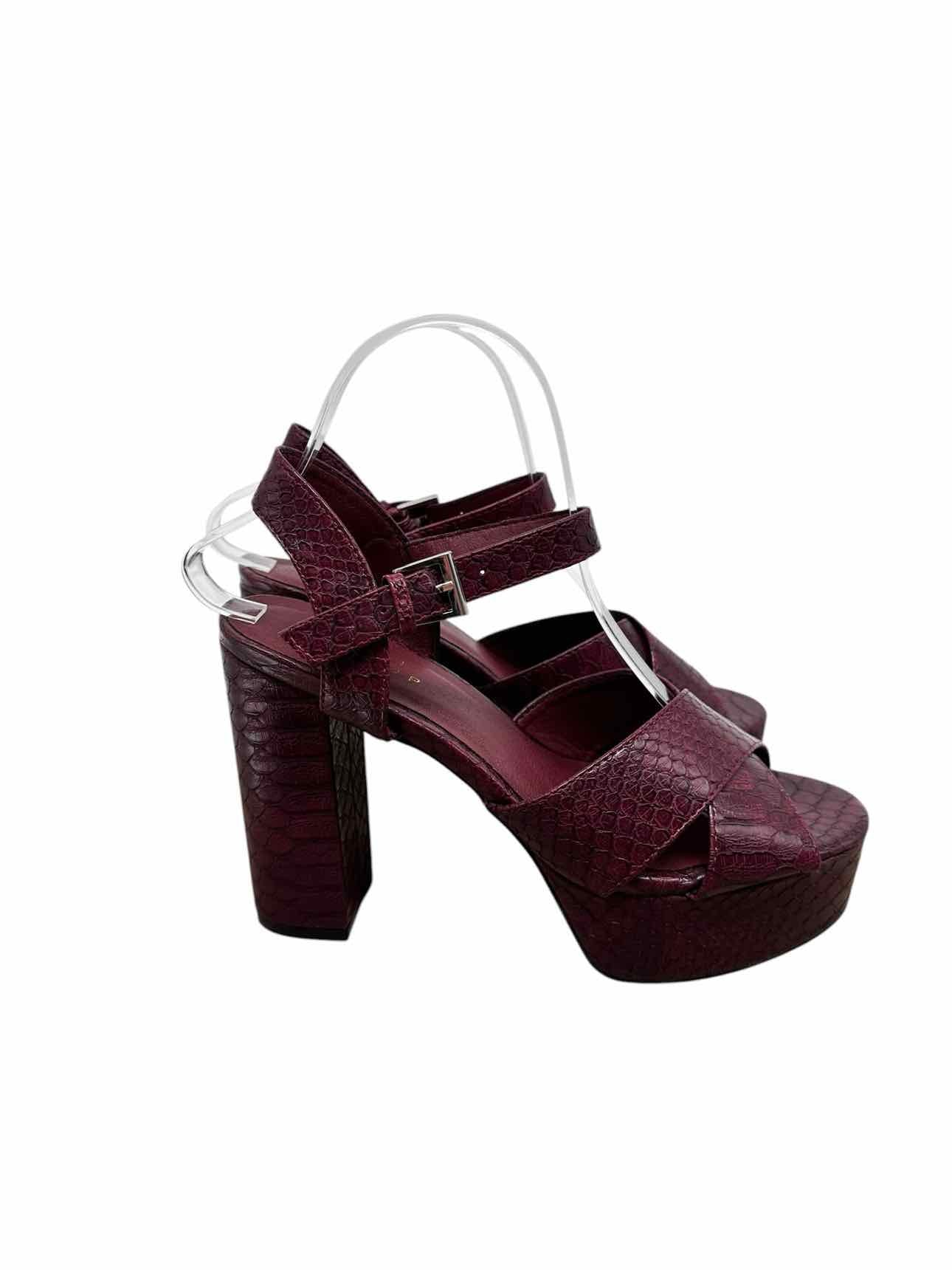 Shu Shop Eugenia Croc Embossed Platform Block Heel Maroon Shoe Size 8 **NEW**