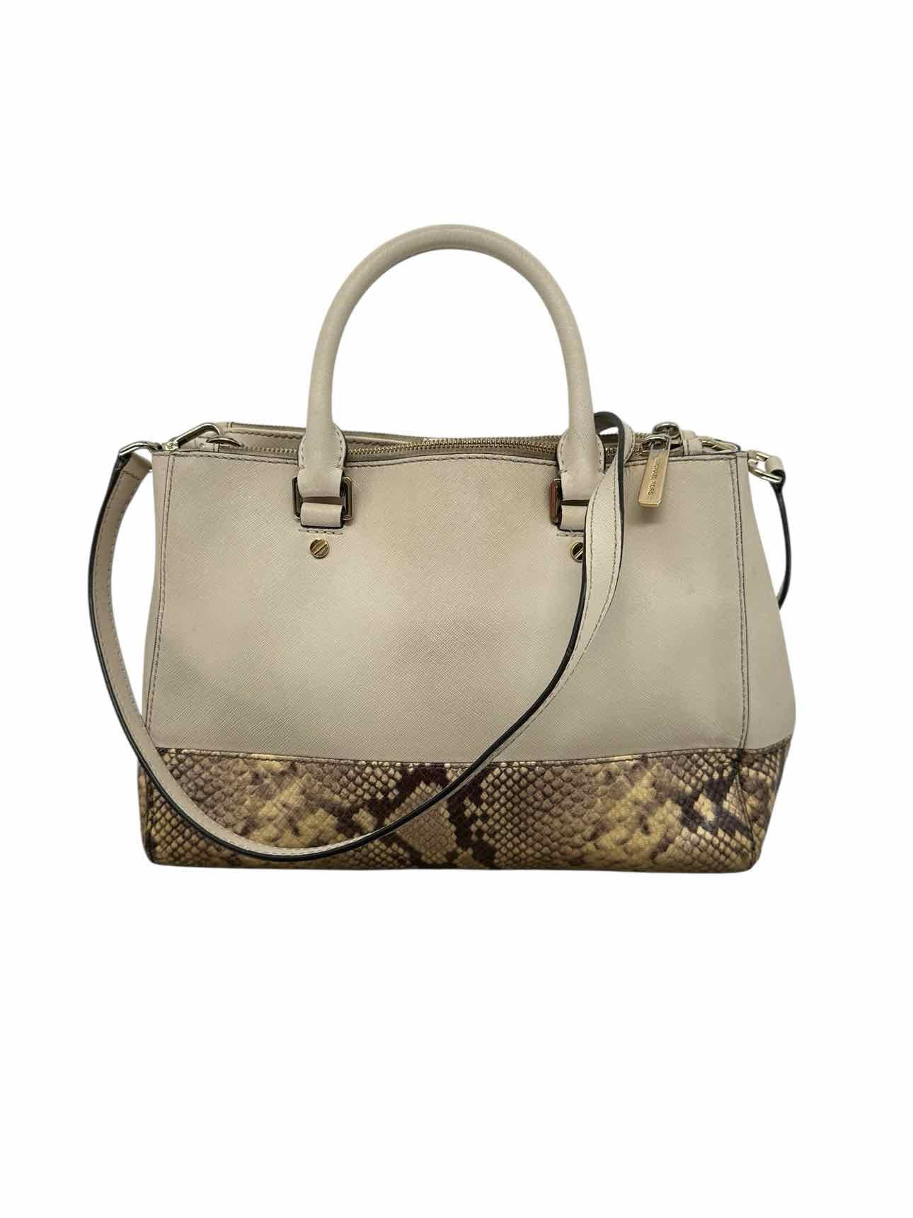 Michael Kors Sutton Two-Tone Snakeskin Embossed Beige Leather Satchel