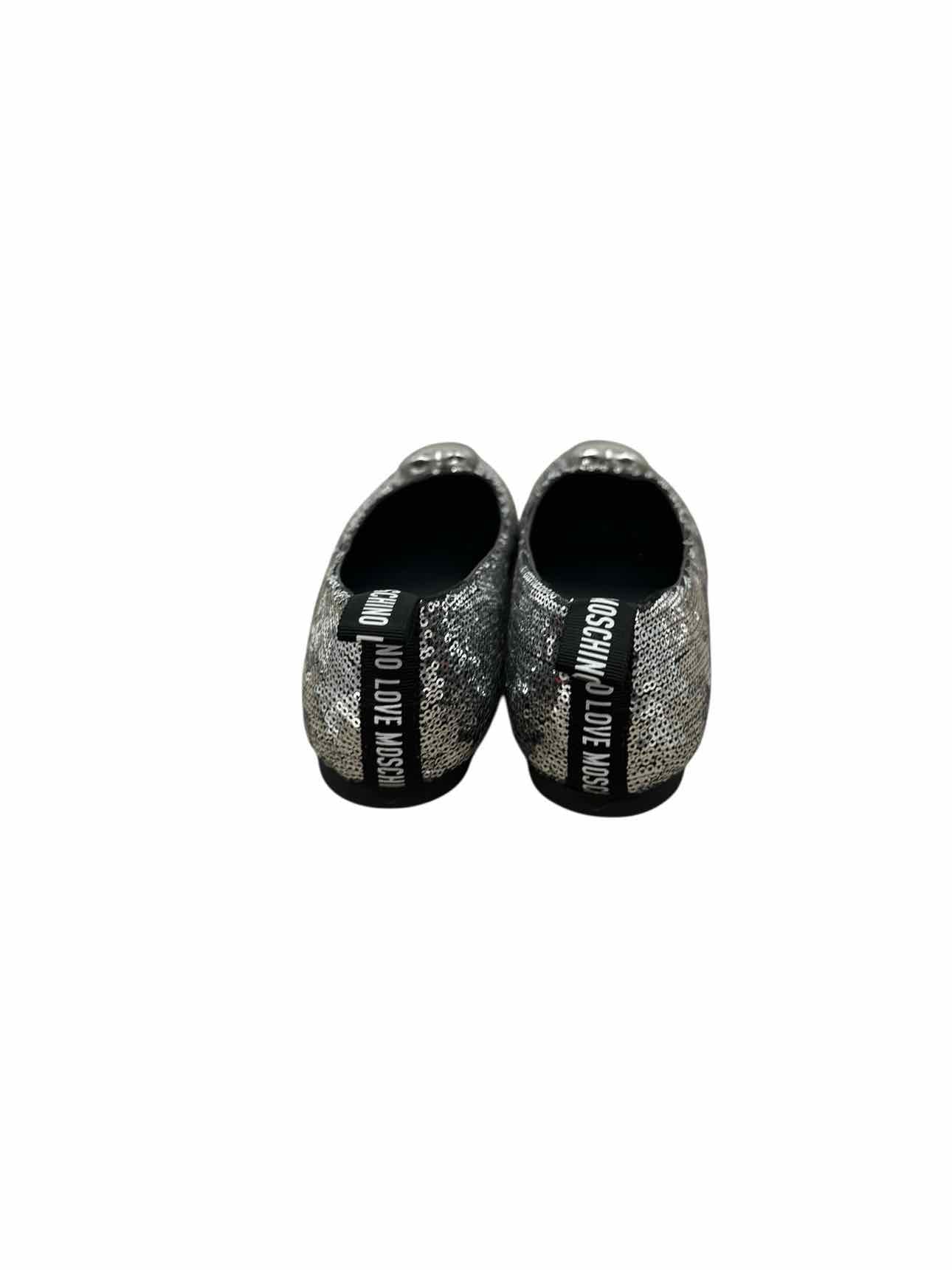 Love Moschino Sequins Heart Flats Silver Shoe Size 7.5 **NEW**