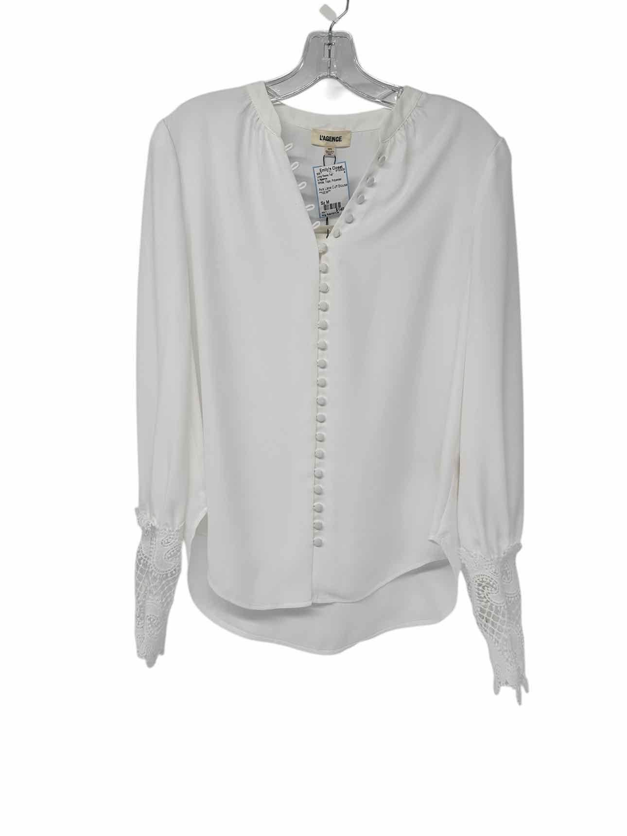 L'Agence Ava Lace Cuff Blouse White Size M **NEW**