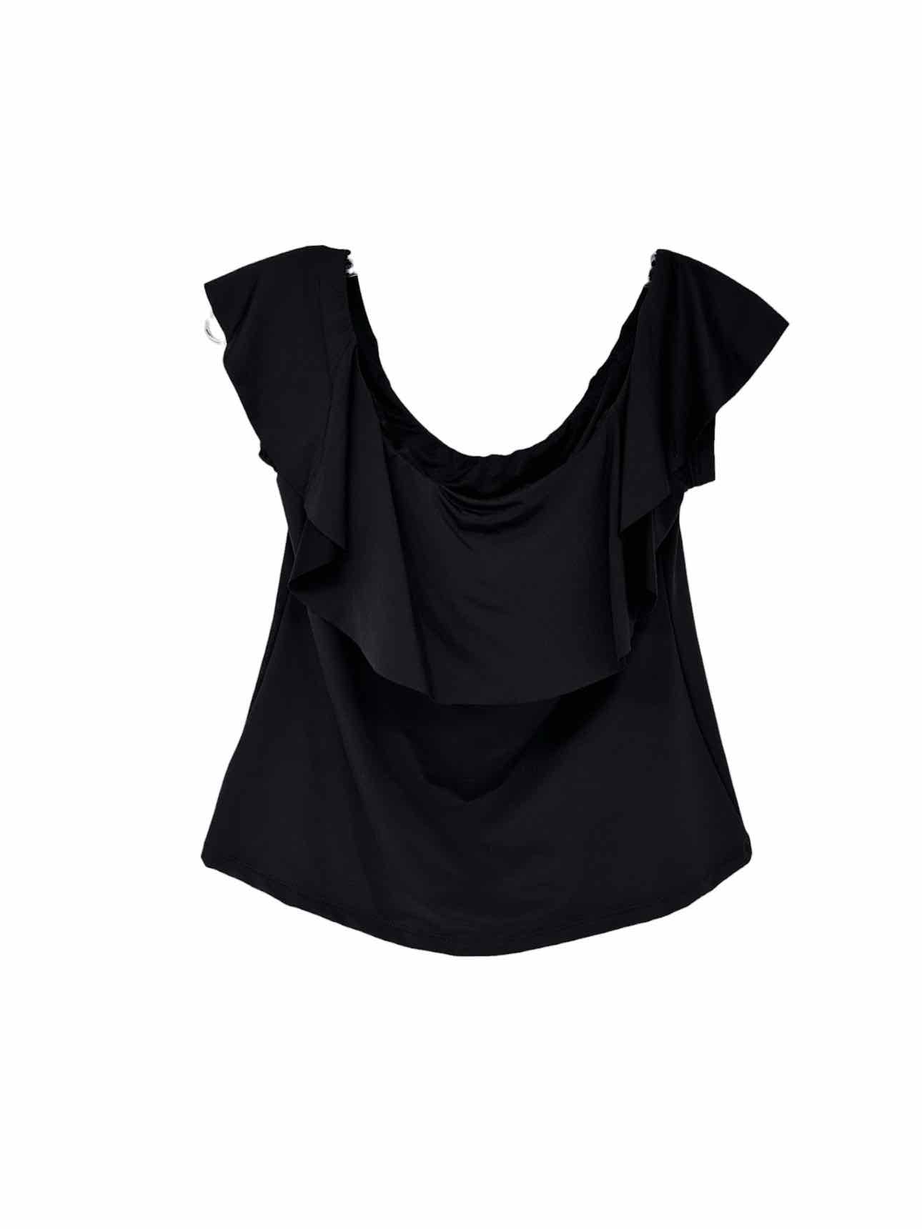 Trina Turk Monaco Ruffle Off-the-Shoulder Tankini Top Black Size 6 **NEW**