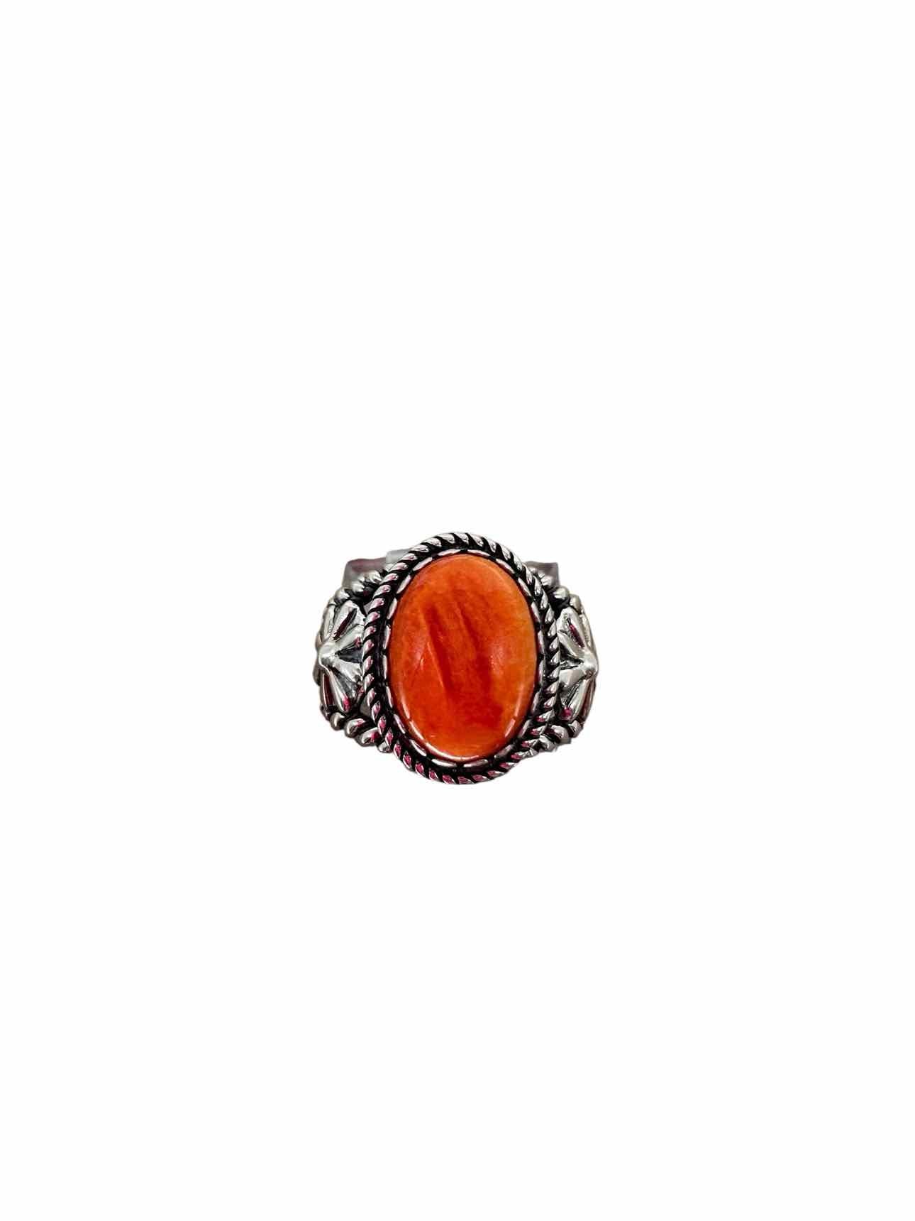 American West Orange Spiny Oyster Concha Flower Ring