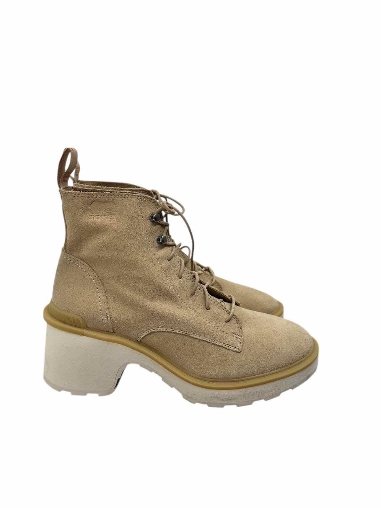 Sorel Hi-Line Heel Lace Up Boots Beige Shoe Size 9.5