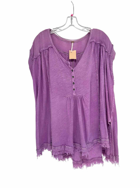 Free People Aster High Low Henley Lilac Size S Short Sleeve Top